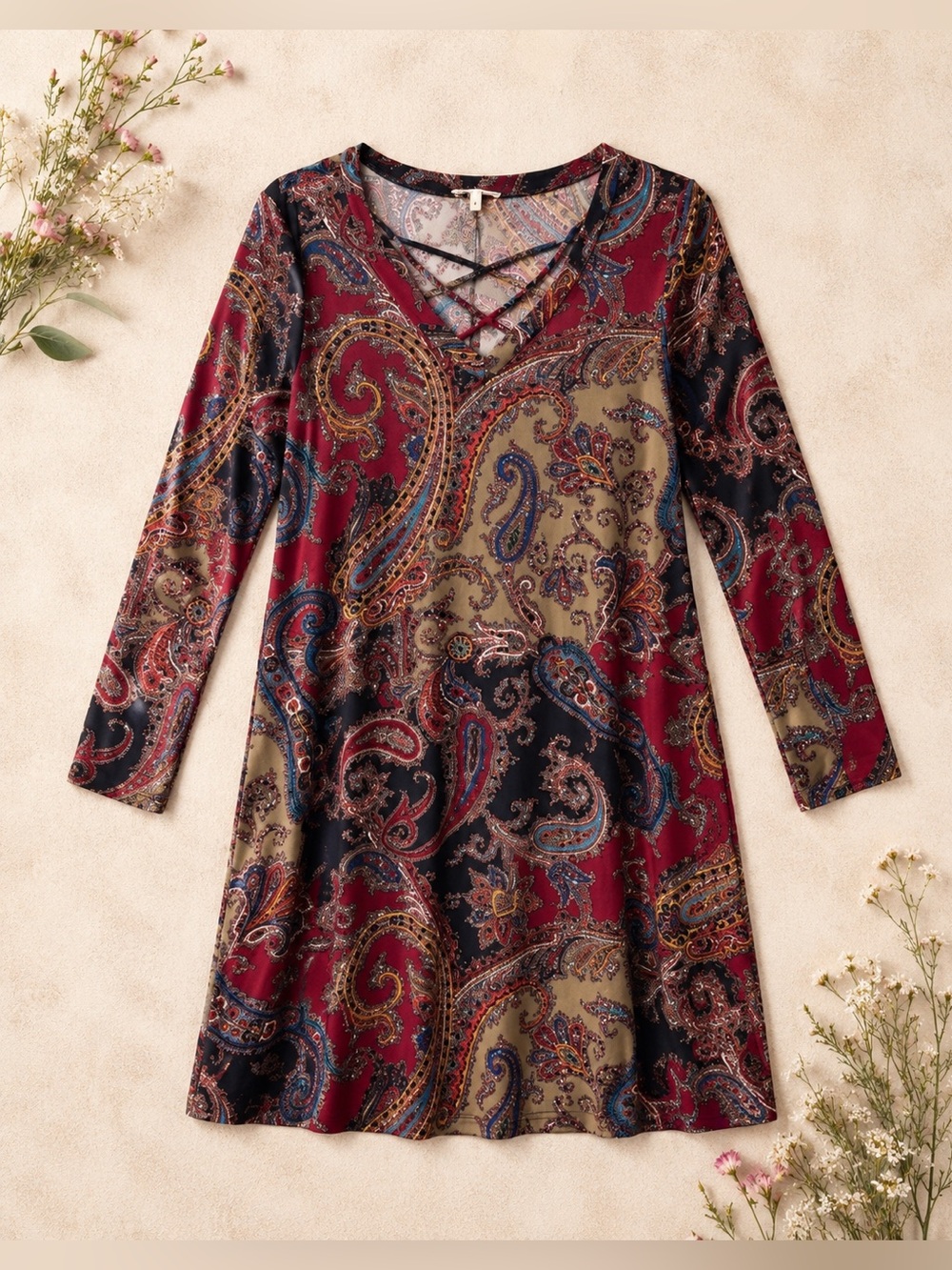 Sweet Pea Paisley Dress | Crisscross Neck | Soft Stretch | Boho Chic